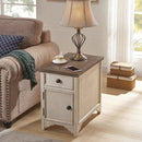 23'' Tall White End Table with Storage and Built-In Outlets