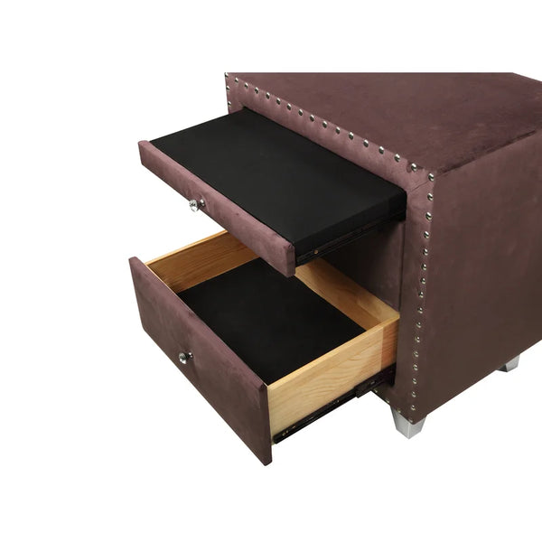 Drawer Nightstand Entirely upholstered with matte velvet