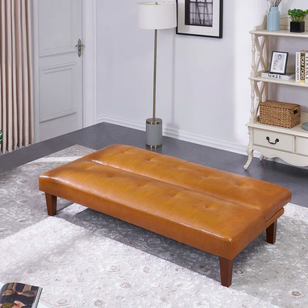 69'' Wide Mocha Leather Match Cushion Back Convertible Sofa