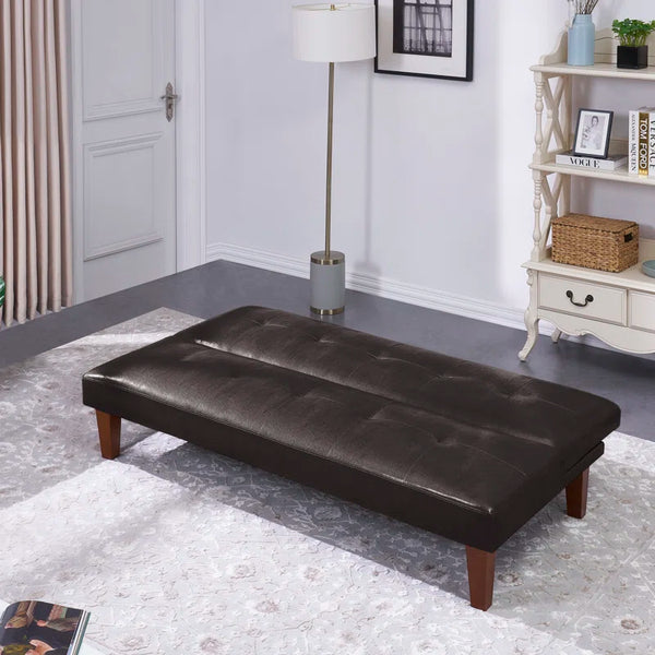 69'' Wide Brown Leather Match Cushion Back Convertible Sofa