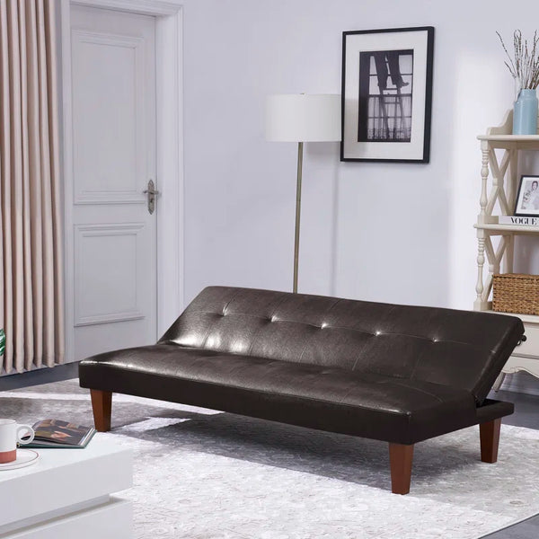 69'' Wide Brown Leather Match Cushion Back Convertible Sofa