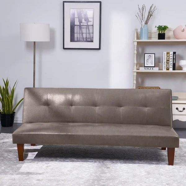 69'' Wide Khlki Leather Match Cushion Back Convertible Sofa
