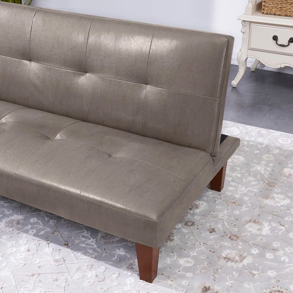 69'' Wide Khlki Leather Match Cushion Back Convertible Sofa