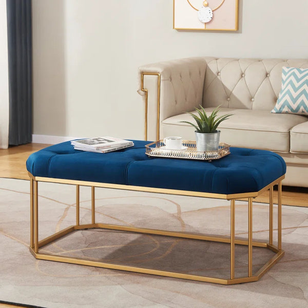 44'' Wide Blue Tufted Rectangle Cocktail Ottoman