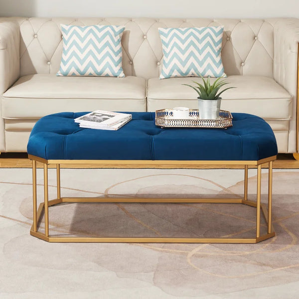44'' Wide Blue Tufted Rectangle Cocktail Ottoman