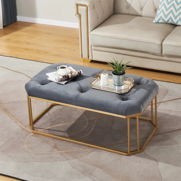 44'' Wide Gray Tufted Rectangle Cocktail Ottoman