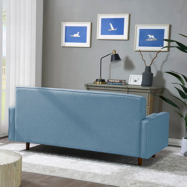 Blue Polyester Blend 75'' Square Arm Sofa