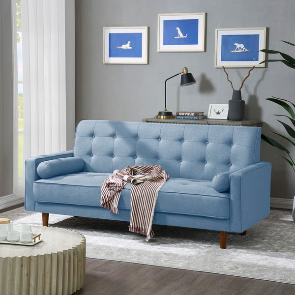 Blue Polyester Blend 75'' Square Arm Sofa