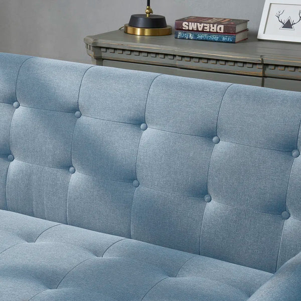 Blue Polyester Blend 75'' Square Arm Sofa
