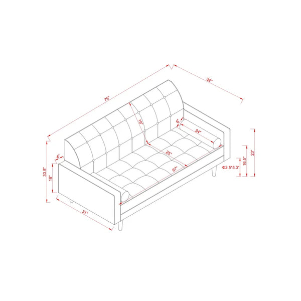 Polyester Blend 75'' Square Arm Sofa