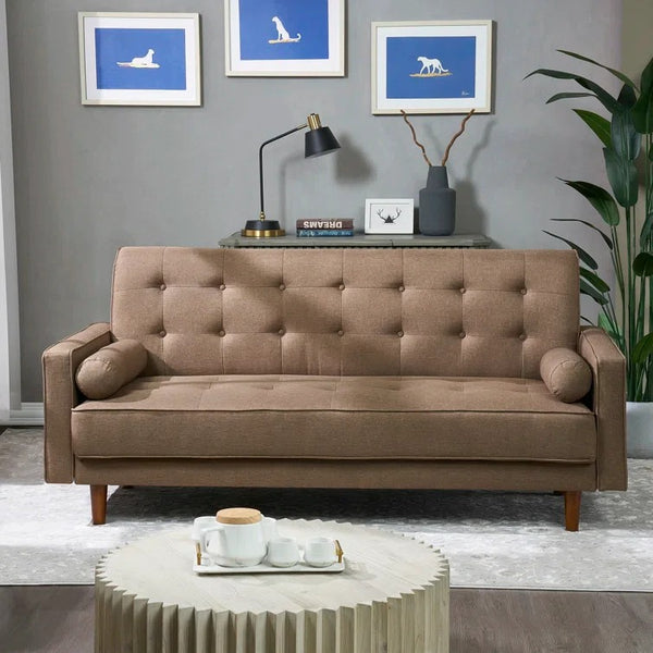 Brown Polyester Blend 75'' Square Arm Sofa