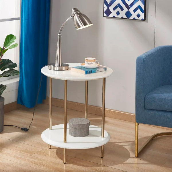 White Top/Gold Base 23'' Tall End Table