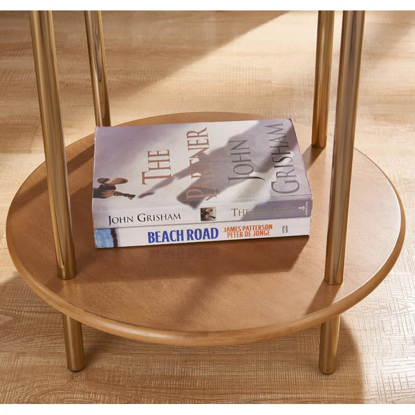 Brown Top/Gold Base 23'' Tall End Table