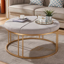 Gray Polyester Blend 36'' Wide Tufted Round Cocktail Ottoman