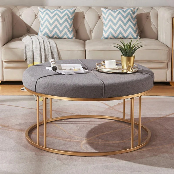 Dark Gray Polyester Blend 36'' Wide Tufted Round Cocktail Ottoman