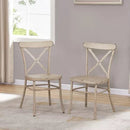 White Metal Cross Back Stacking Side Chair (Set of 2)